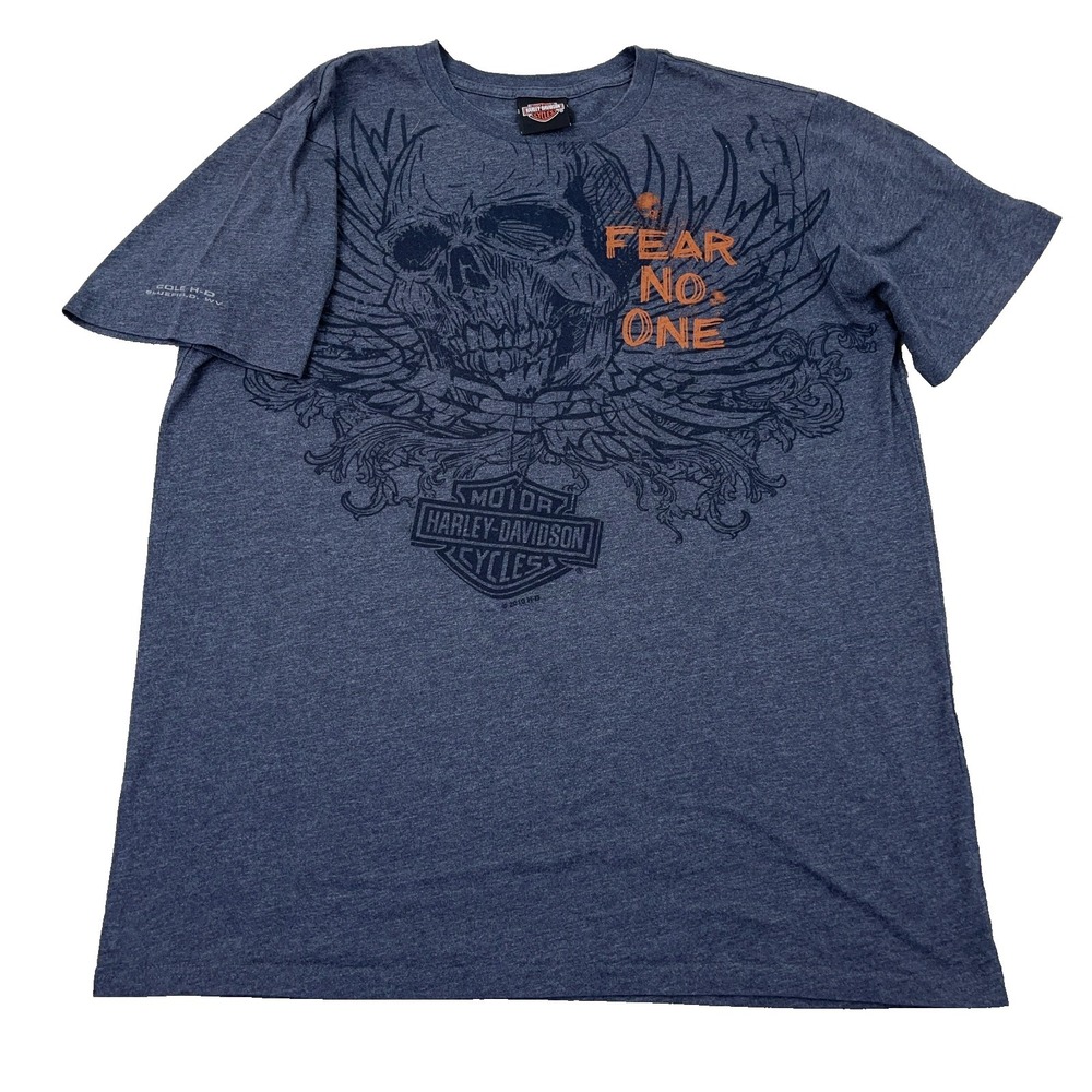 Harley‎ Davidson Shirt Men XL Gray Tee Winged Skull Fear No One Retro Biker AOP